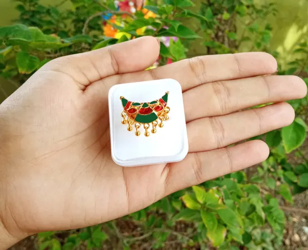 (Pack_Of_2)_Assamese_Traditional_Copper_Gold_Plated_Red_Green_Colour_Finger-Ring_For_Girls_&_Women